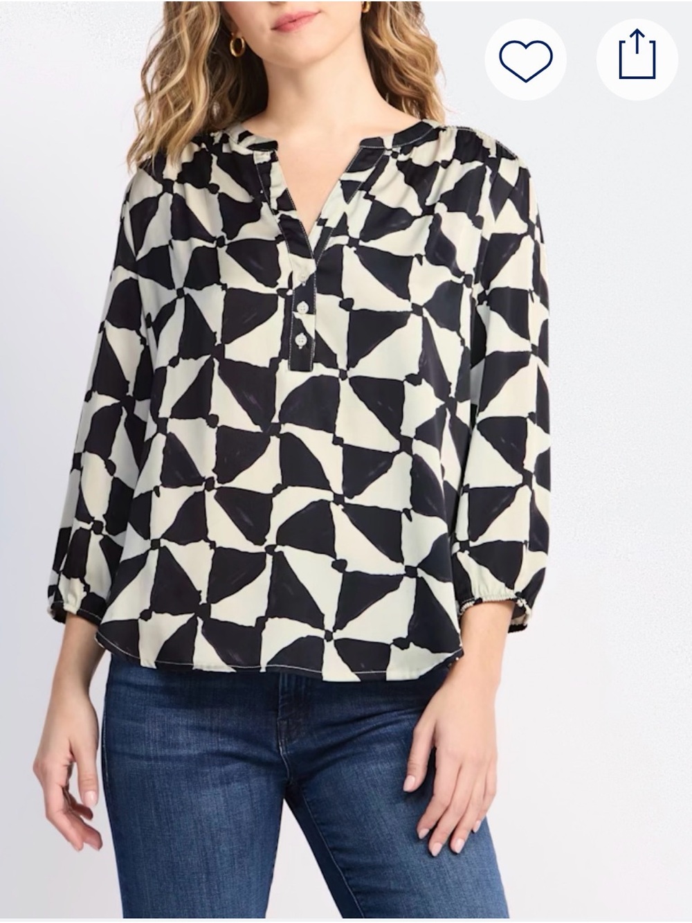 Edith Relaxed Geometric Split-Neck Women's Top